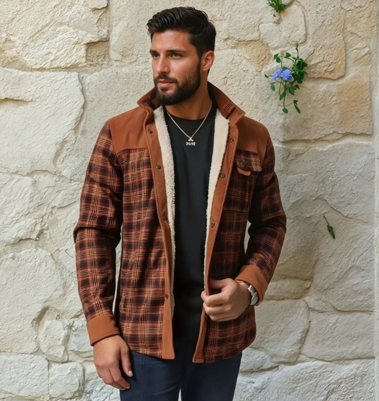 Herren Flanelljacke Holzfäller Look Fleece Isoliert - IdealeKleiden