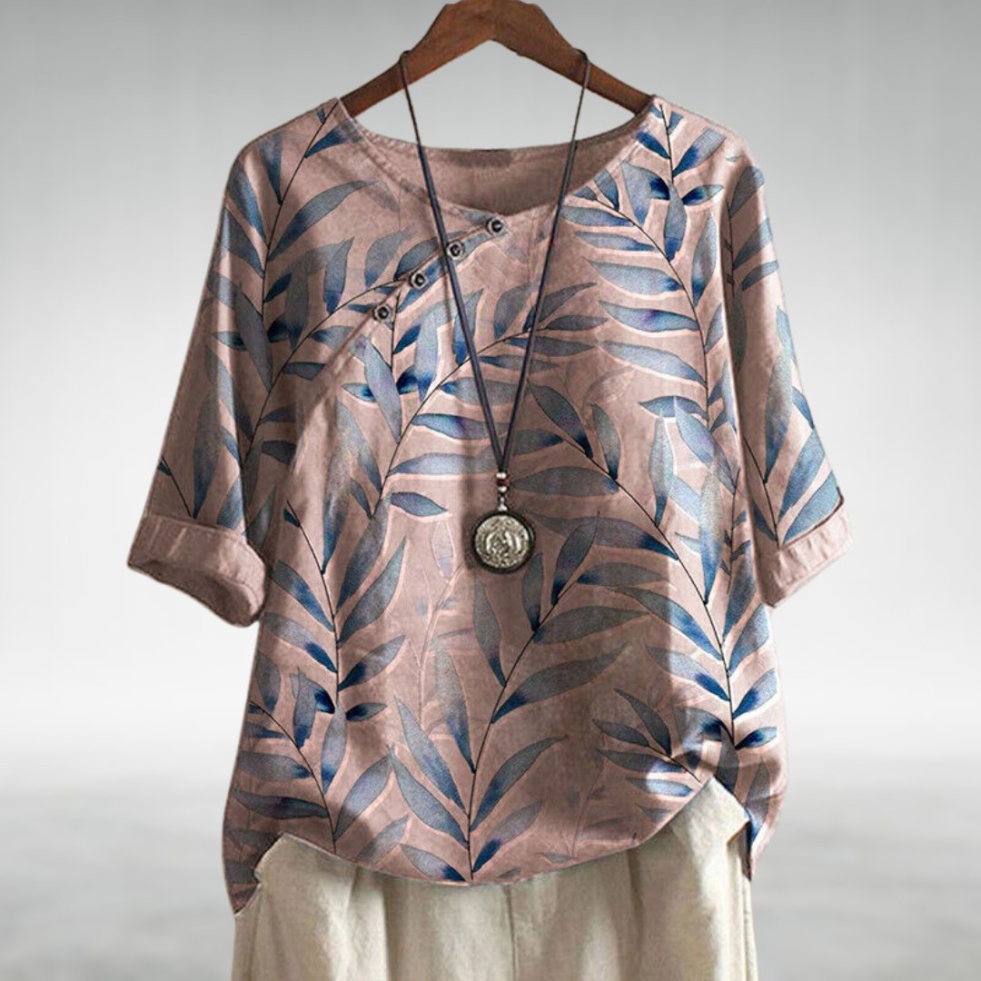 Bluse Damen Elegant Blumenmuster Knöpfe