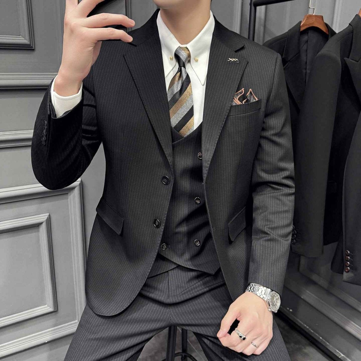 Herren Business Anzug Streifen