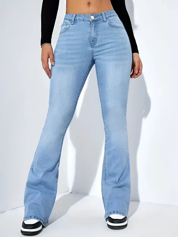 Hoch Taillierte Frauenjeans mit Flare Bein und Stretch