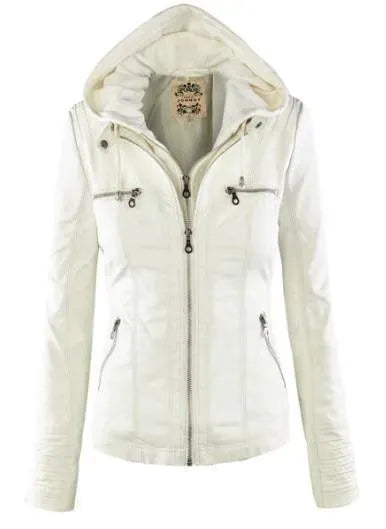 Stilvolle Lederjacke Frauen Kapuze