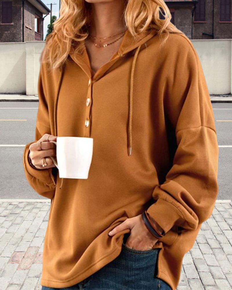 Stylische Hoodie Mit Knöpfen - IdealeKleiden