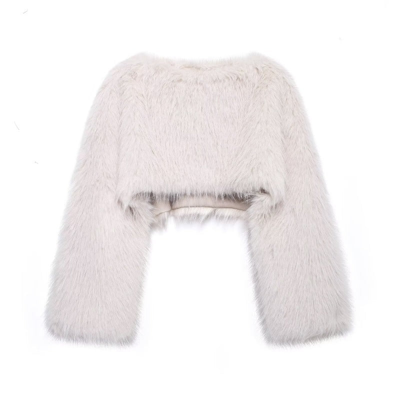 Stylische Damenpullover | Kunstfell Sweater mit Weiten Ärmeln