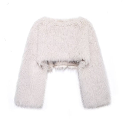 Stylische Damenpullover | Kunstfell Sweater mit Weiten Ärmeln