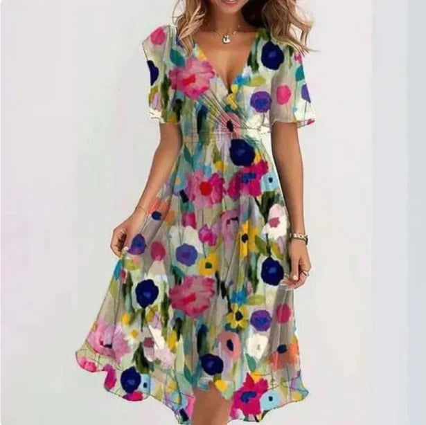 Sommerkleid Damen Blumenmuster Wickelkleid