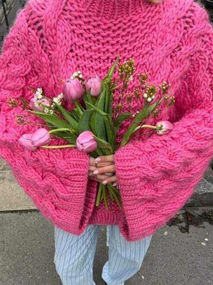 Weite Strickjacke Damen Rundhals Pullover Herbst Winter