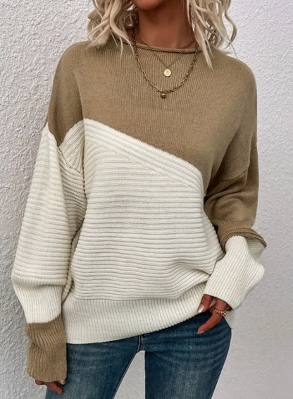 Damen Strickpullover Herbst Zweifarben Trendy