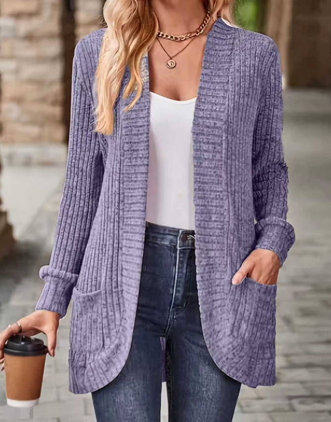Damen Cardigan Herbst Fleece Warm Strickjacke