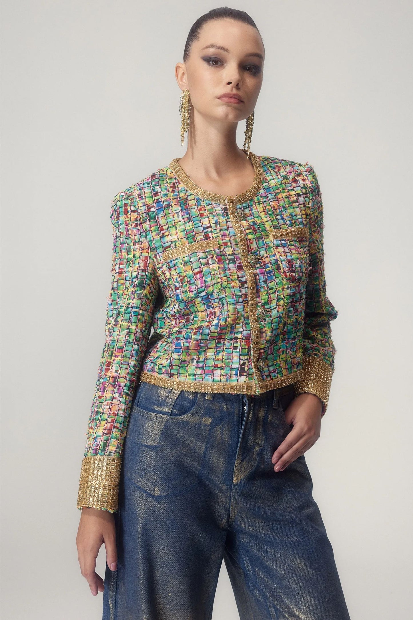 Stylische Bedruckte Jacke mit Perlen