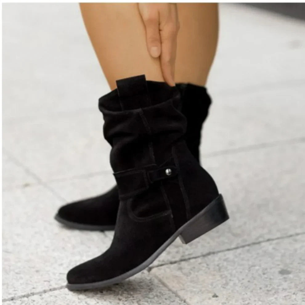 Leder Stiefel Damen Schmal Riemen Chic