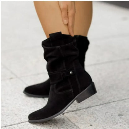 Leder Stiefel Damen Schmal Riemen Chic
