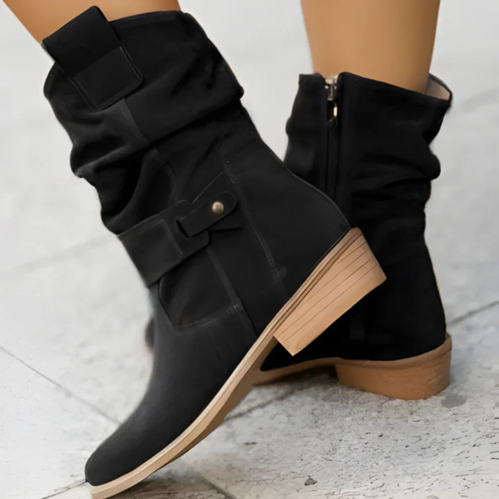 Leder Stiefel Damen Schmal Riemen Chic