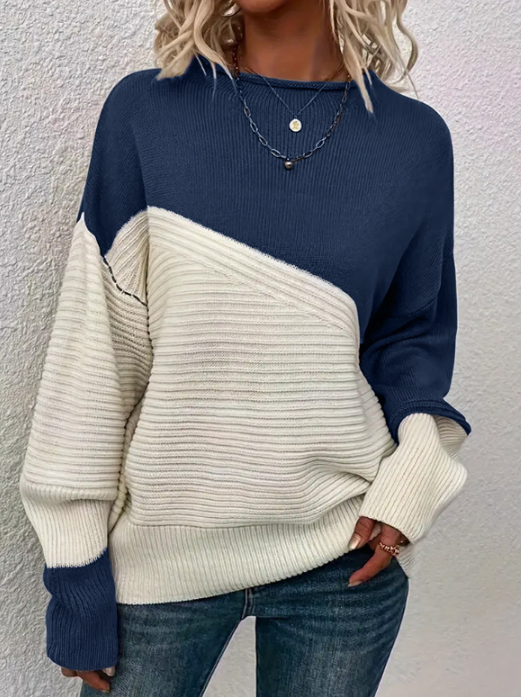 Damen Strickpullover Herbst Zweifarben Trendy