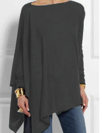 Weite Tunika Oversized Strick Lange Ärmel Asymmetrisch