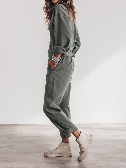 Praktische Damen-Overall mit Langen Ärmeln und Taschen - IdealeKleiden