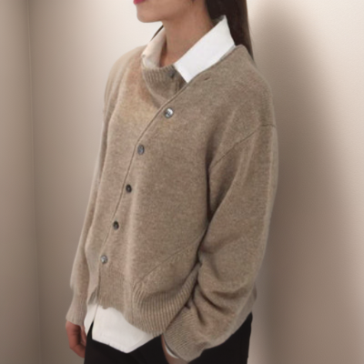 Elegante Strickjacke Wollmischung Asymmetrisch Lockere Passform