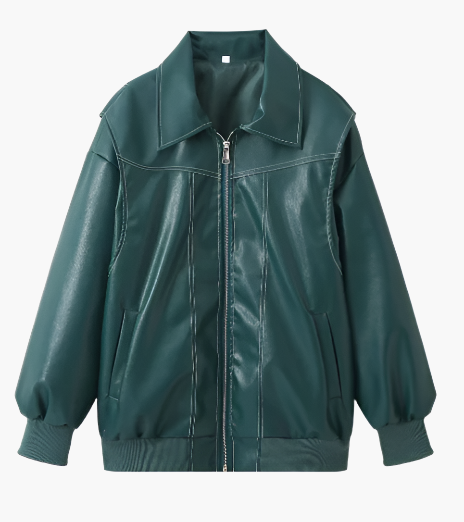 Modische Bomberjacke Oversized Kunstleder Trendjacke Streetwear