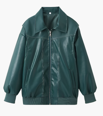 Modische Bomberjacke Oversized Kunstleder Trendjacke Streetwear