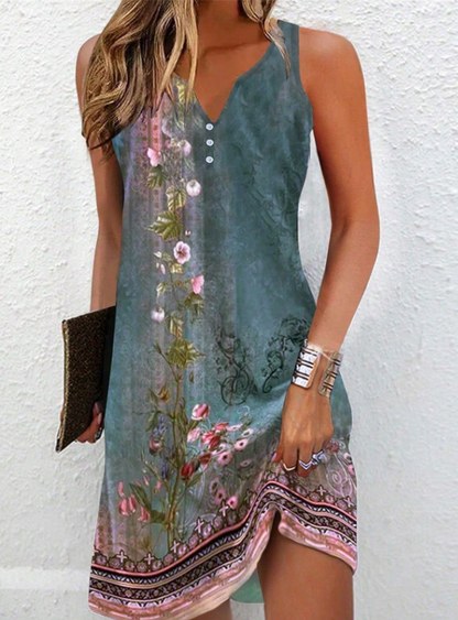 Damen Sommerkleid mit Blumenmuster und V-Ausschnitt