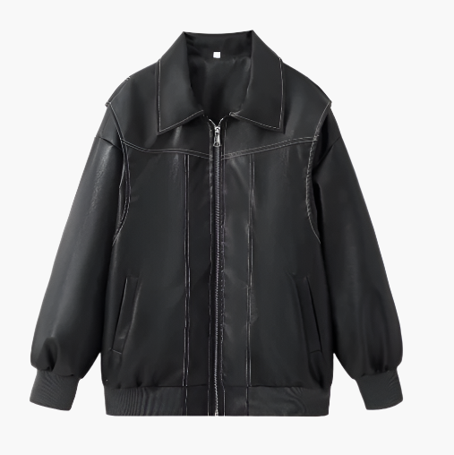 Modische Bomberjacke Oversized Kunstleder Trendjacke Streetwear