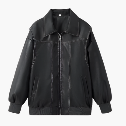 Modische Bomberjacke Oversized Kunstleder Trendjacke Streetwear