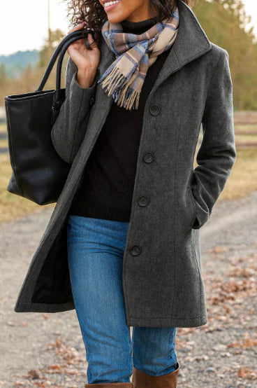 Damen Trenchcoat Lang Elegant Winter