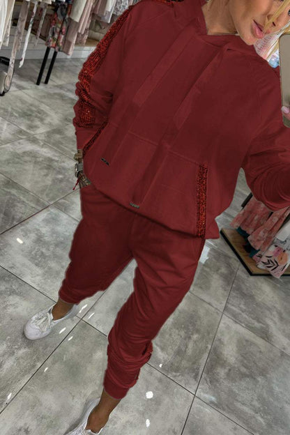 Damen Sportanzug Herbst Warm Kapuze