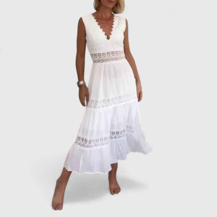 Sommerkleid Damen V-Ausschnitt Spitze Elegant - IdealeKleiden