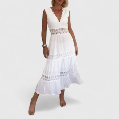 Sommerkleid Damen V-Ausschnitt Spitze Elegant - IdealeKleiden