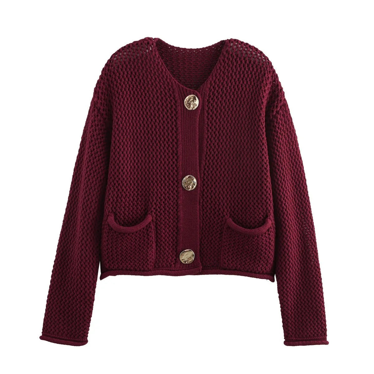 Herbst Strickjacke Gold Knöpfe Damen