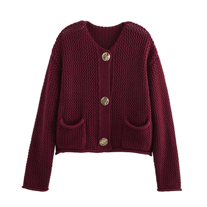 Herbst Strickjacke Gold Knöpfe Damen