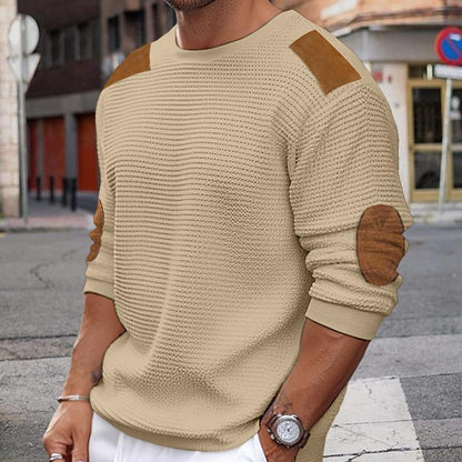 Elegantes Kleid | Weißer Strickpullover mit Braunem Leder Look