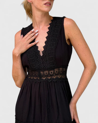 Sommerkleid Damen V-Ausschnitt Spitze Elegant