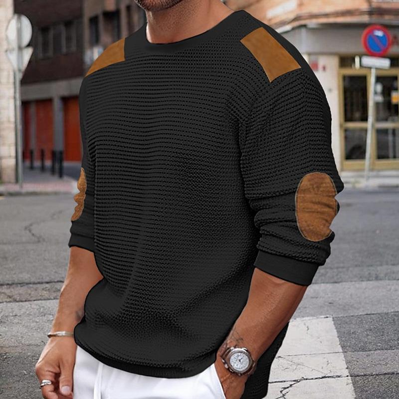 Elegantes Kleid | Weißer Strickpullover mit Braunem Leder Look