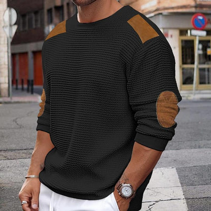 Elegantes Kleid | Weißer Strickpullover mit Braunem Leder Look