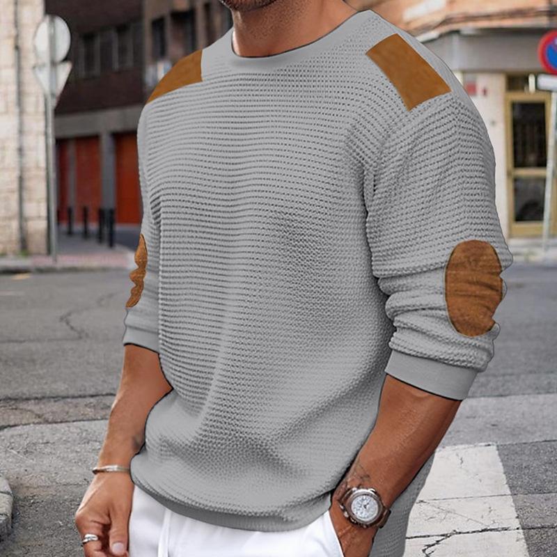 Elegantes Kleid | Weißer Strickpullover mit Braunem Leder Look