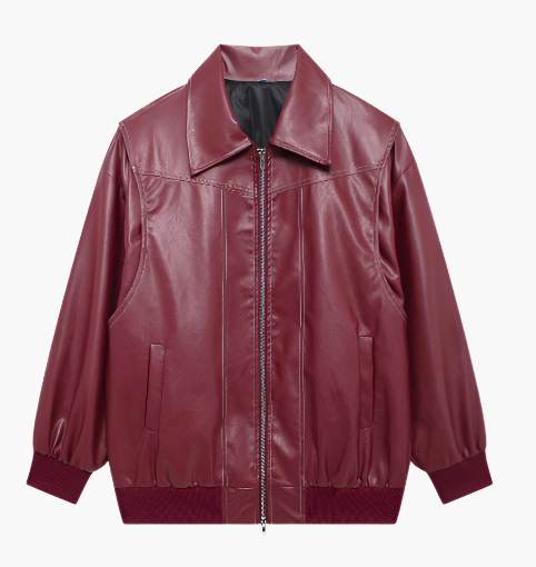 Modische Bomberjacke Oversized Kunstleder Trendjacke Streetwear