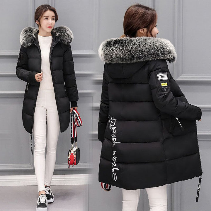 Elegant Wintermantel Damen Hoch Tailliert Pelz Kragen
