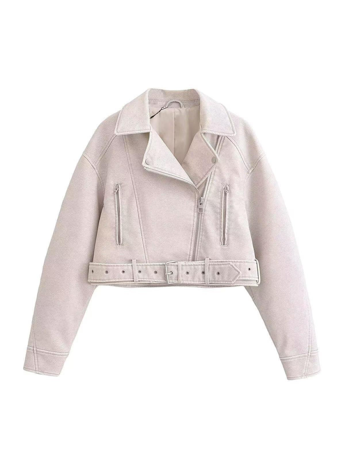 Lederjacke Bikerstyle Kurz Gürtel