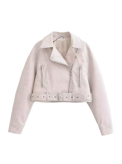 Lederjacke Bikerstyle Kurz Gürtel