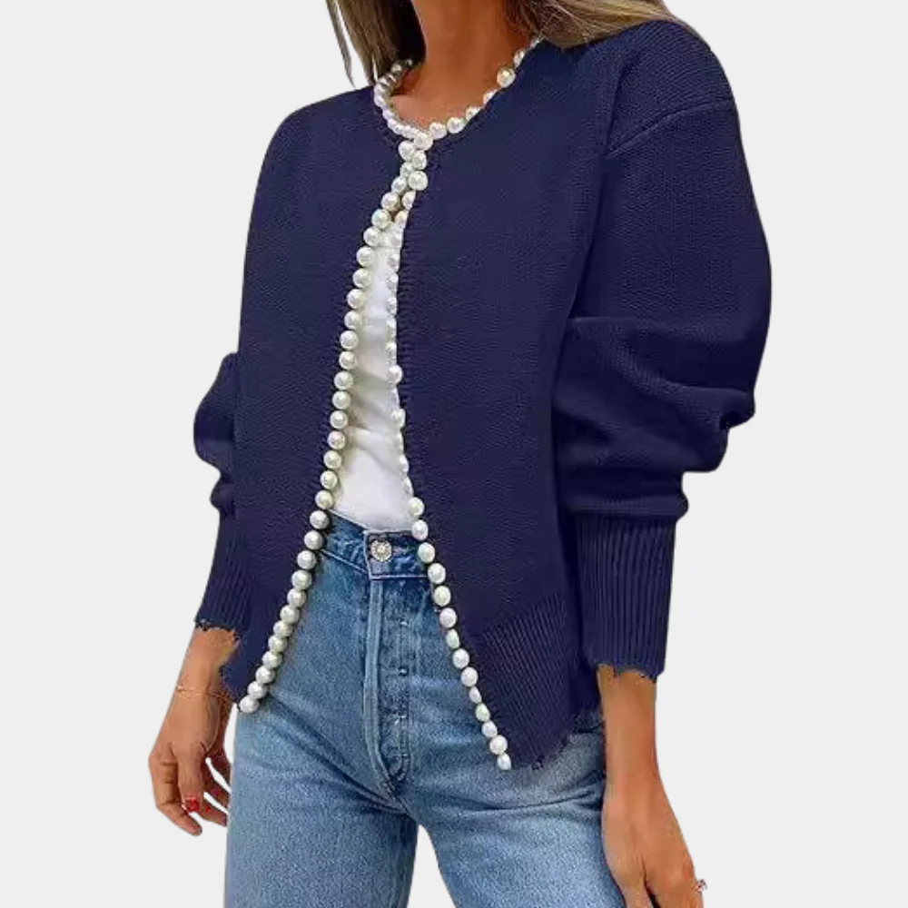 Weiche Strickjacke Damen Bequem Perlenknöpfe