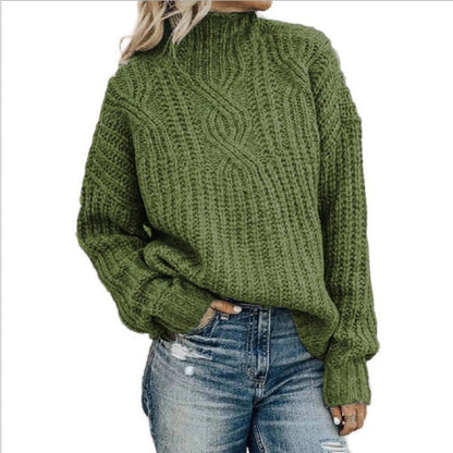 Damen Pullover Wolle Kabelstrick Hoher Kragen