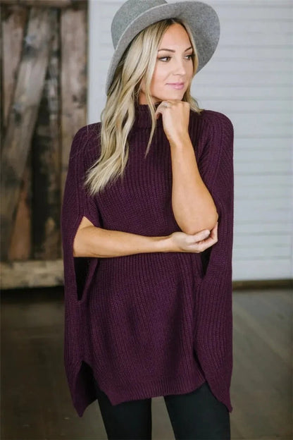 Übergrößer Poncho mit Weitem Kragen und Wollmischung