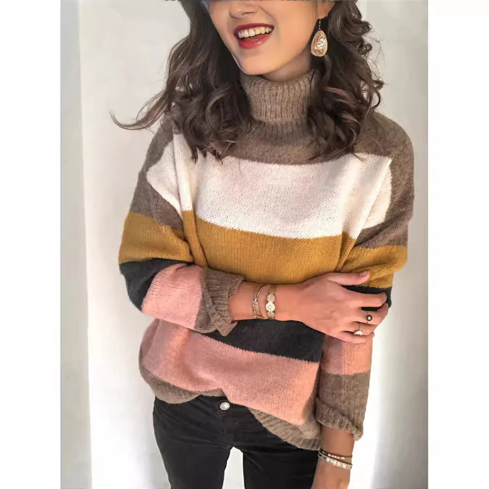 Strickpullover Damen Wollig Lässig Gestreift - IdealeKleiden