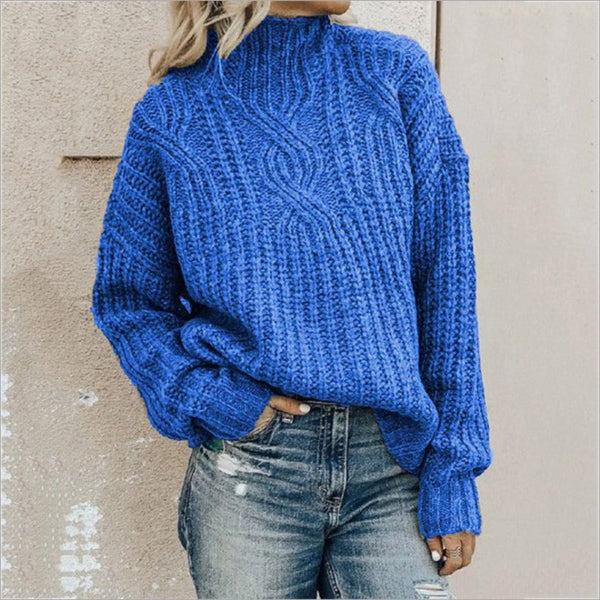 Damen Pullover Wolle Kabelstrick Hoher Kragen