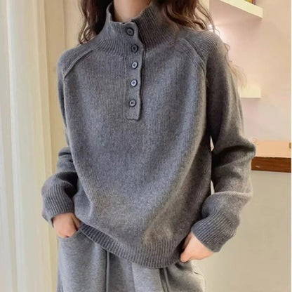 Damenkleid Wollmix Lockere Fit Stehkragen Knöpfe