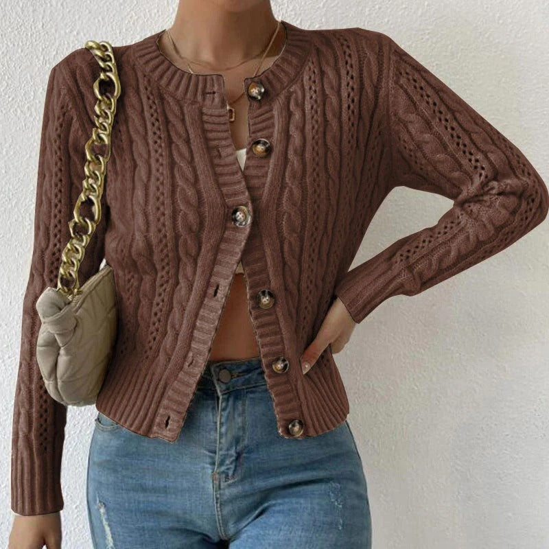 Frauen Cardigan Langarm Wolle Mischung Kabelstrick