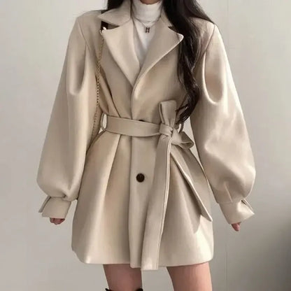 Damen Trenchcoat Wollmix Gürtel Mittellang