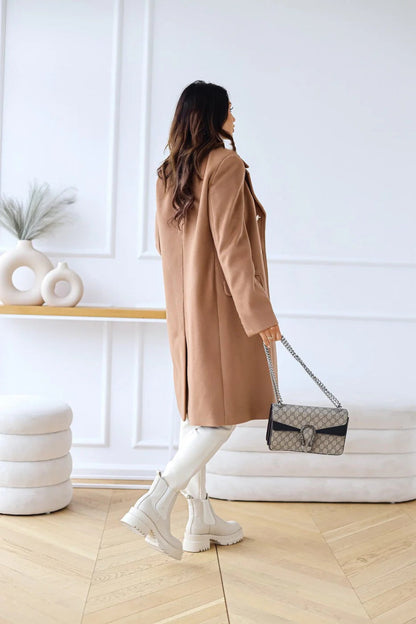 Eleganter Doppelreiher Langmantel Wollmischung Herbstjacke