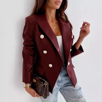 Lederblazer Damen Modern Taillierte Form Lange Ärmel